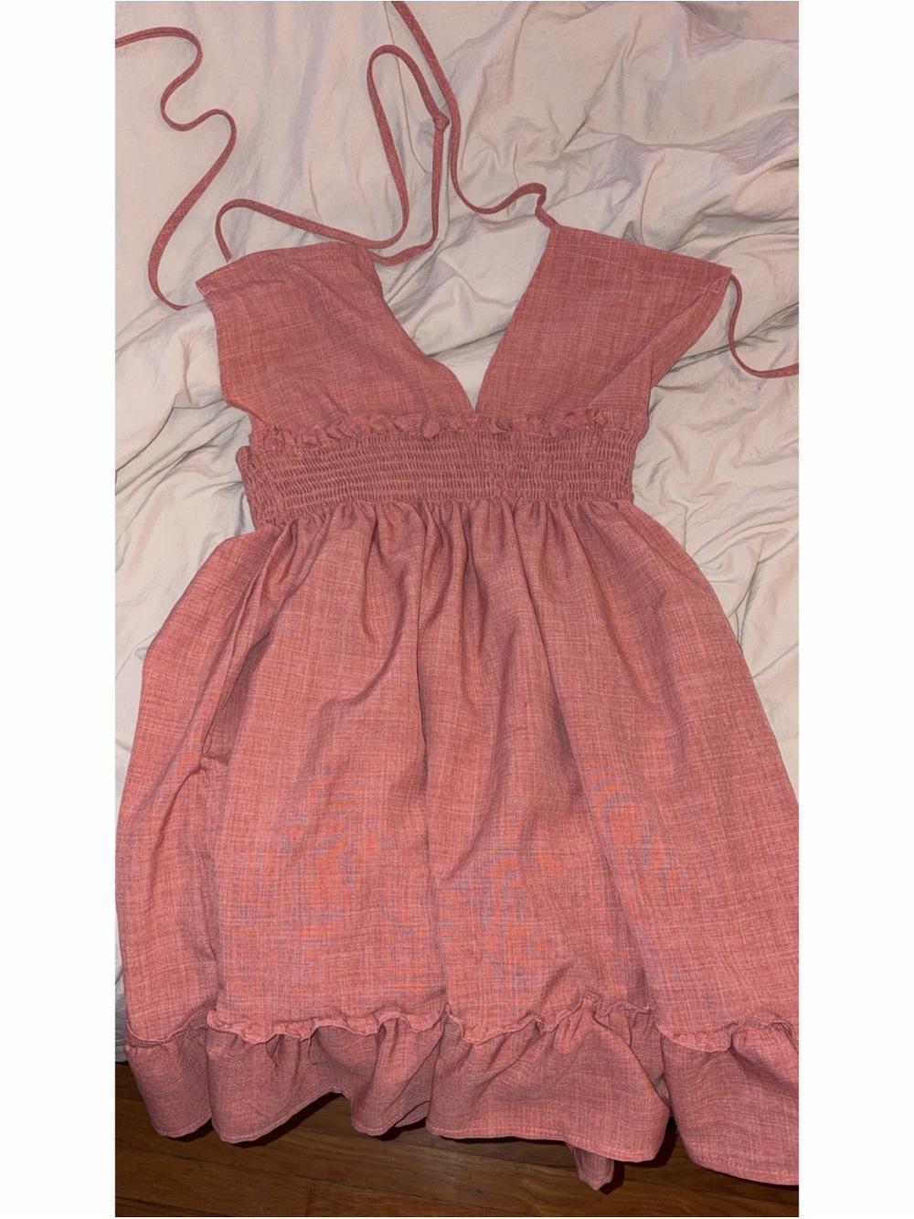 Women’s Pink Tie-Strap Sundress with Ruffled Hem
